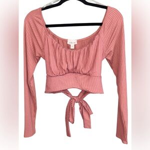 Willow Root Ribbed Tie Front Crop Top Mauve Pink Size M